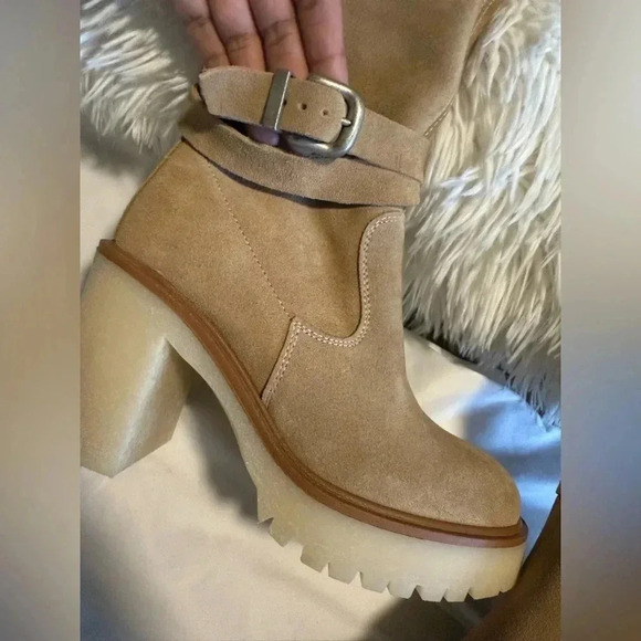 NEW FREE PEOPLE TAN BEIGE JASPER PLATFORM KNEE HIGH BOOTS SIZE 37/7 - Picture 8 of 12